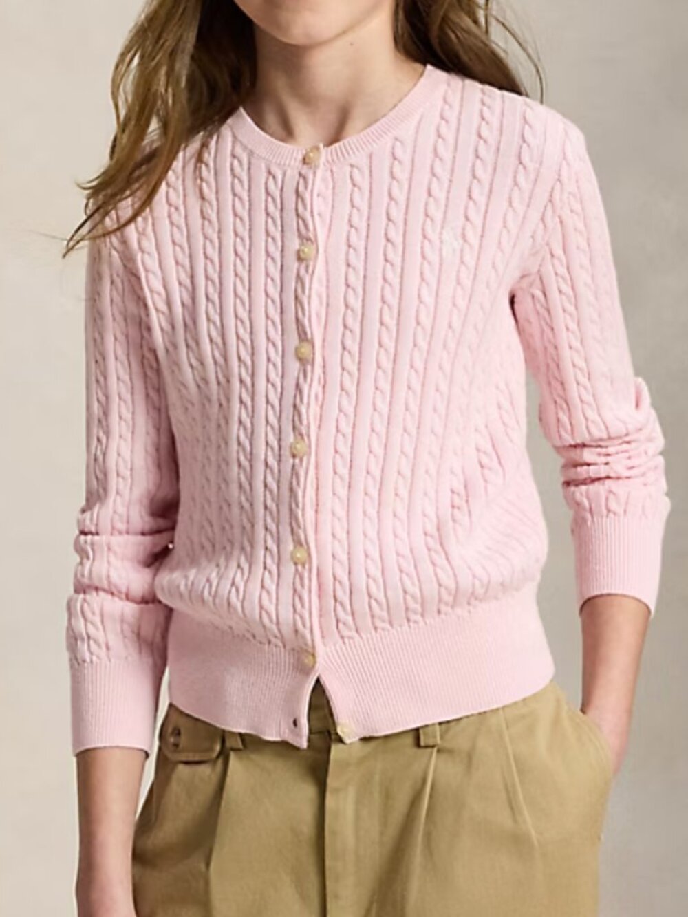 Girls POLO Ralph lauren pink mini cable knit cotton cardigan sweater XL (16)